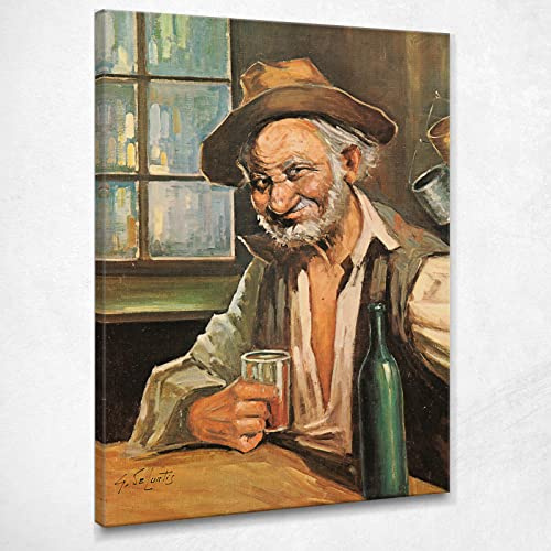 CheQuadro! Teomondo Scrofalo Bevitore di Vino Vecchio con Boccale DeCurtis Quadro DEC001, 40x30 cm