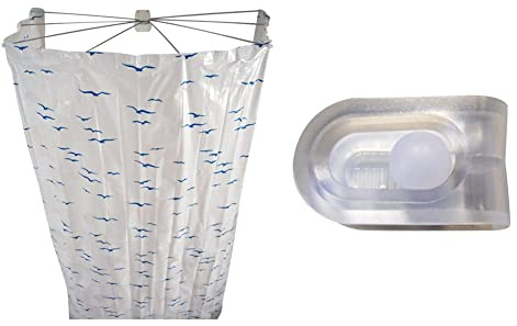 RIDDER Sylt Duschspinne, Duschfaltkabine, Ombrella, blau, 170 cm & 50600-0 50600 Duschvorhangklammer „Fix It“ zum fixieren von Duschvorhängen, transparent