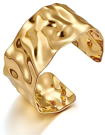 LILIE&WHITE Gold Bangle Bracelet for Women – Wide Open Bangle, Adjustable Statement Jewellery – Hypoallergenic & Tarnish-Resistant – Women Gift