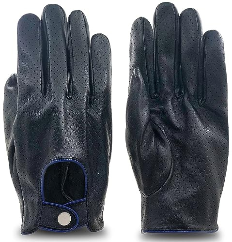 ZLUXURQ Herren Luxus und Weiches 100% Schaffell Leder Fahrhandschuhe mit Maschige, Touchscreen