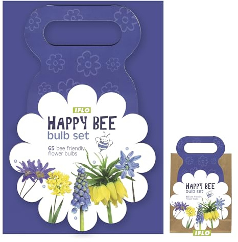 Blumenzwiebeln Mix in Geschenkverpackung, viele botanische Sorten Blumenzwiebeln Frühblüher für Schmetterlinge und Bienen für idyllisches und buntes Beet im Garten - PREMIUM (Habby Bee blau)