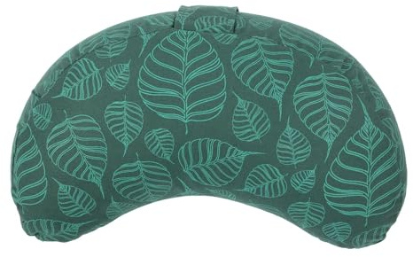 Bodhi Coussin de méditation Yogi Moon | Collection Maharaja | Coussin de yoga en demi-lune avec garnissage en sarrasin | Housse imprimée 100 % coton | Coussin de yoga et de méditation | Vert profond