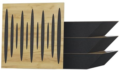 4 Pack — Acoustic Corner Bass Trap | 50x50cm | Audio Soundproofing Record Studio Treatment | Absorption - Diffusion - Reflection | (x4 Pulse-100mm, Oak)