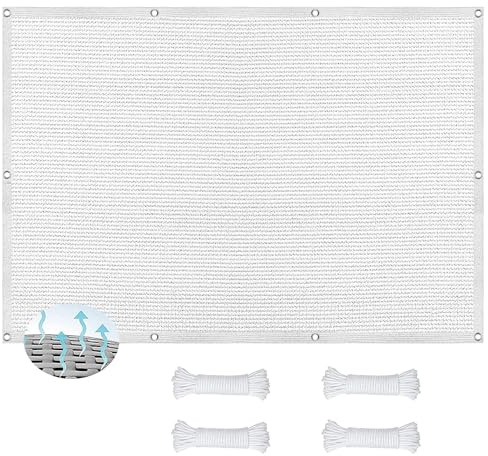 Beschattungsnetz inkl Befestigungsseile 1.2 x 1.6 m Uv-Schutz Windschutz Sonnenschutz Balkon Segel Baldachin Reißfest Meterware für Carport Pflanze Pergola Zaun Außen, Weiß