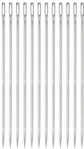 uxcell 12pcs 6 Inch Upholstery Needles Large Eye Stitching Needles Stainless Steel Straight Hand Sewing Needles for Home Hand Sewing Leather Tapestry Embroidery Tufting Webbing Carpet