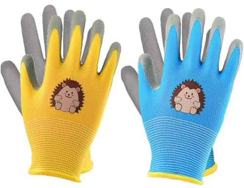 JOOTUEPO 2 Paia Guanti da Giardinaggio per Bambini da 3 a 5 Anni, Guanti da Giardino per Bambini, Guanti da Lavoro Rivestiti in Gomma per Fatti a Mano, Pittura, Attività all'aperto