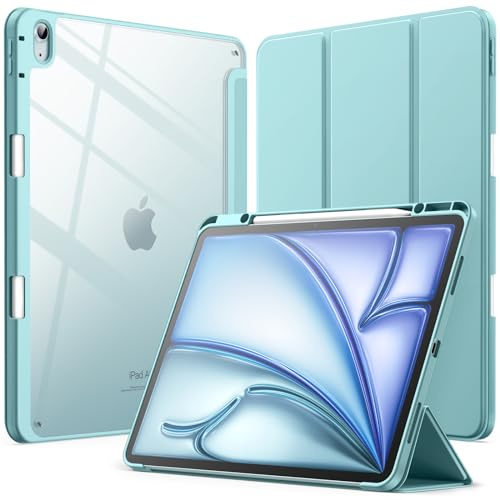JETech Custodia per iPad Air 13 Pollici M4/M3/M2 (2026/2025/2024) con Portapenne, Chiaro Trasparente Retro Conchiglia Sottile Supporto Antiurto Tablet Cover (Blu)