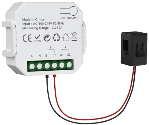 eMylo Misuratore di potenza WiFi a 1 canale 80A Monitoraggio intelligente dell'energia, amperometro a pinza, WiFi a 2,4 GHz, monitoraggio in tempo reale, Smart Life/TUYA APP, Monitoraggio dell'energia