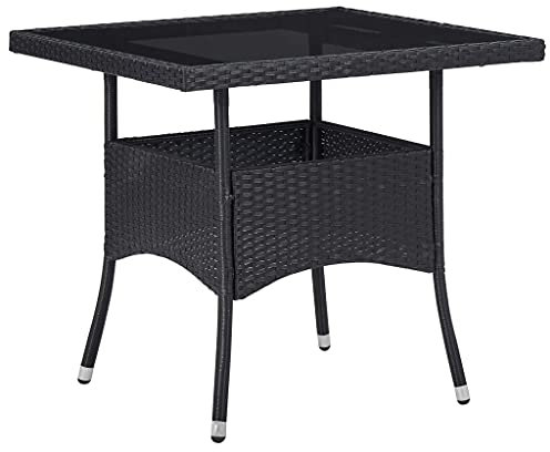 SDWEHO7 Gartentisch mit Glasplatte, 80x80x75 cm PE Rattan Terrassentisch Balkontisch Wetterfest Garten Balkon Esstisch, Hitze- und Wetterbeständig, Schwarz
