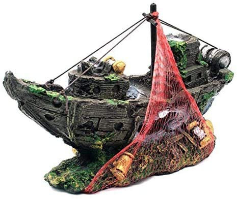 FURAHI Kleines Aquarium Harz Aquarium Ornament Künstliches Wrack Sensed Schiff Segelboot Zerstörer Aquarium Dekoration Aquarium