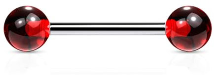beyoutifulthings Zungen-piercing Acryl-Ball Rot leuchtende UV-Kugeln 6-mm Silber Universal-Piercing Chirurgenstahl Barbell-s Stab-länge 16-mm