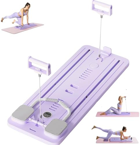 Tavola pieghevole Pilates Reformer con Ab Roller, macchina multifunzione per esercizi addominali, allenamenti a casa, Pilates Core Trainer per tutto il corpo (viola)