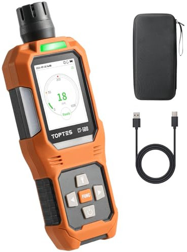 TOPTES CT-580 Carbon Monoxide Detector, Rechargeable CO Detector with Vibration, Visual & Audible Alarms, Portable CO Alarm, 0-1000PPM, TFT Color Display for Home, Car, Camping& Travel