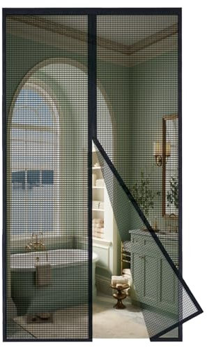 MAGICDOOR Magnetic Screen Door of Fibreglass, 160x200cm Central Opening Fly Nets for and Windows, Fine Mesh with Powerful Magnets Door Curtain, Mosquito Mesh for Bedroom Balcony-Black