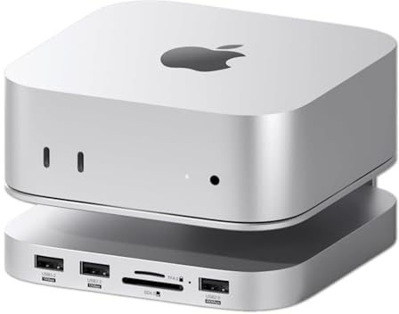 Hagibis Hub y Soporte para Mac Mini M4 con Carcasa SSD, estación de Acoplamiento USB-C 3 en 1 con Caja SSD M.2 NVMe, USB 3.2 Gen2 10 Gbps, SD 4.0, TF 4.0, alimentación 5V/2A para M4 Pro (MC60)
