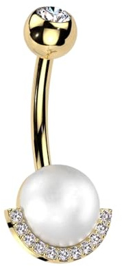 Treuheld® Bauchnabelpiercing mit Perle und Kristallen | 3 Farben