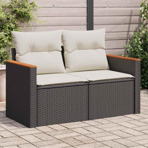Myheimly Gartensofa mit Kissen 2-Sitzer Schwarz Poly Rattan Schwarz ohne Stauraum 3041954de