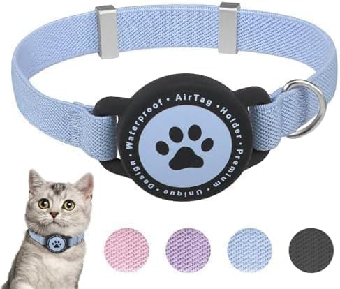 JIARUI Airtag Katzenhalsband, dehnbares Kätzchenhalsband mit Apple Air-Tag-Halter