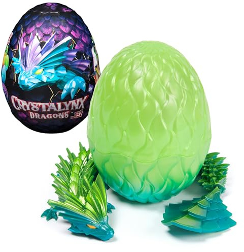 CrystaLynx Dragons, 32-cm Collectible Articulated Dragon Toy Figure and Surprise Box Display Egg, Fidget Home Office and Desk Decor (Styles May Vary)
