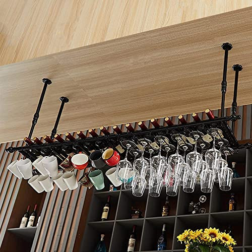 Portabottiglie e portabicchieri da Vino Nero sospeso per Bar e ristoranti, espositore da soffitto per Vino, Organizer per Bevande Champagne, portabicchieri Galleggiante, 100x30 cm