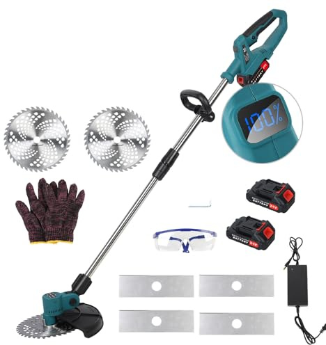Haibinsuo Eater de Mauvaises Herbes sans Fil 9 Pouces avec Moteur balais et Tige télescopique | 2X 21V 4000mAh Batteries Tête réglable 60 °, Conception Anti-Vide Verrouillage sécurité pour la UE