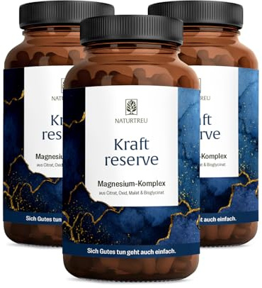 NATURTREU® Magnesium Komplex hochdosiert, 540 Kapseln | Komplex mit: Magnesiumcitrat, Magnesium Bisglycinat, Magnesium Malat und Magnesiumoxid - Vegan - Vorteilsbundle 3er Paket