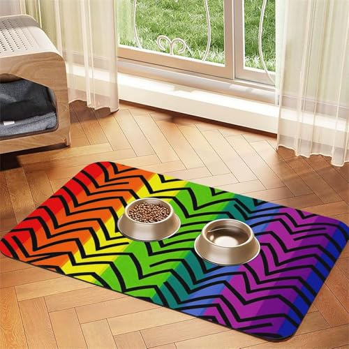 Gay Pride Regenbogen-Hundefuttermatten für Böden, 30,5 x 45,7 cm, rutschfeste, super saugfähige Haustierfuttermatte, Geschirrspüler-Hundematte für Futter und Wasser, niedlich, Gummi, schnell trocknend