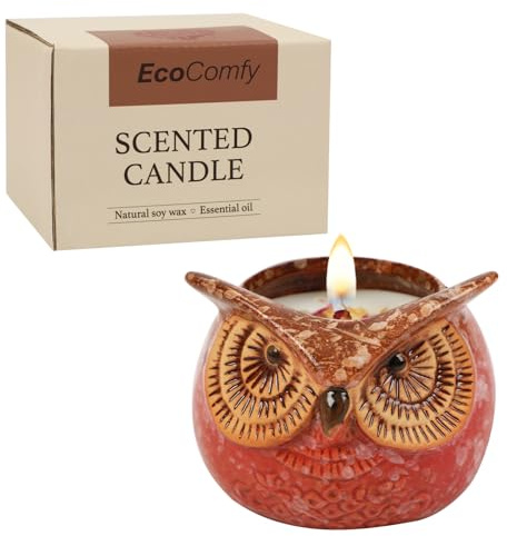 Eulenkerze Geschenk für Frauen， 350gZitrusduftkerze mit getrockneten Blumen, Weihnachtskerzengeschenkset mit 30 Stunden Brenndauer, Weihnachtskerzengeschenkset mit 30 Stunden Brenndauer