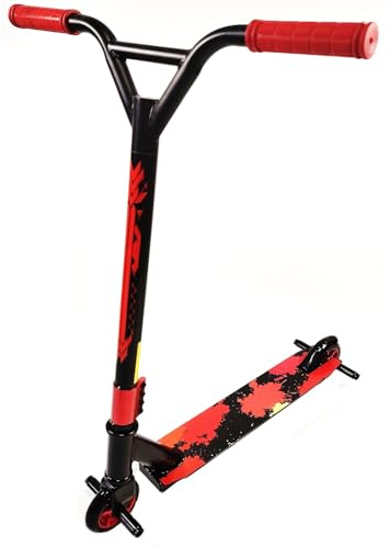 Rexco Stunt Scooter Childrens Kids Adults Fixed Bar Pro Push Kick 360 Degree Wheel Trick Street (Red)