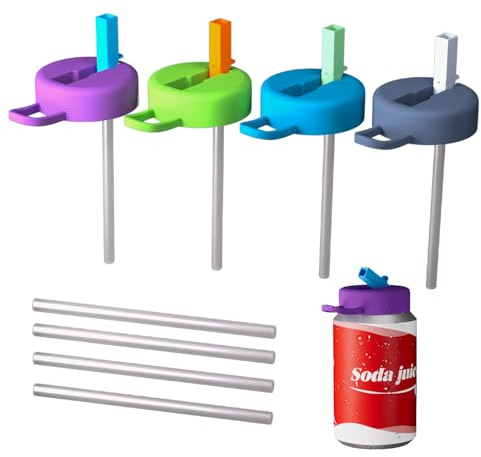 Silicone Beverage Can Straw Lids,4-pack Reusable Soda Can Covers with Built-In Straw, BPA-Free, Leak-Proof, Ideal for Energy Drinks, Seltzer, Juice, and More