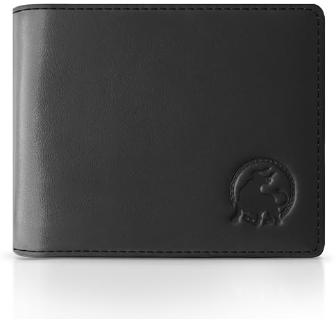 BULLTAILOR Full-Grain Leather Wallet for Men, Minimalist Slim Mens Bifold RFID Blocking Wallet with Cash Pocket, 8 Card Slots (Black Onyx)