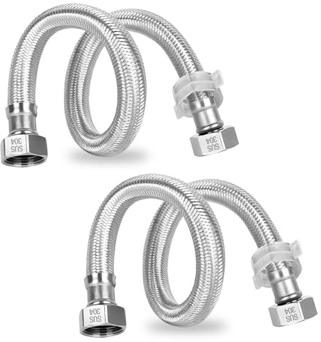 2Pcs Stainless Steel Flexi Pipes, with 2 Plastic Knobs Flexible Tap Connectors 300mm Flexible Connectors Hose Pipe 1/2 × 1/2 BSP Fitting for Bathroom Kitchen Toilet