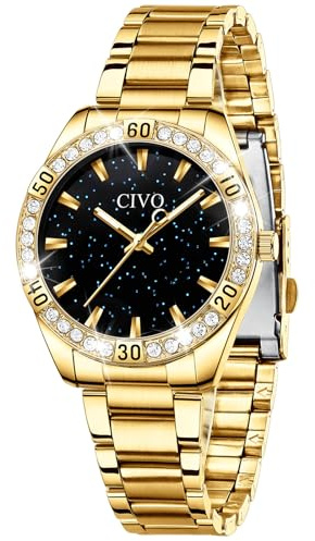 CIVO Damen Uhren Gold Armbanduhr: Wasserdicht Vintage Damenuhr Analog Quarz - Edelstahl Klassische Frauen Uhr Geschenk