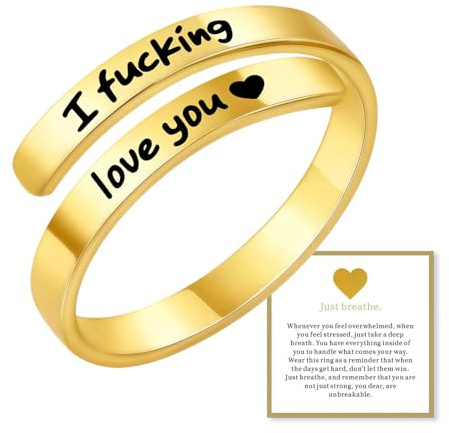 cadelon I Love You Ring for Women - Romantic Anniversary, Valentine’s & Birthday Gifts for Wife, Girlfriend - Engraved Ring with Card(Gold)