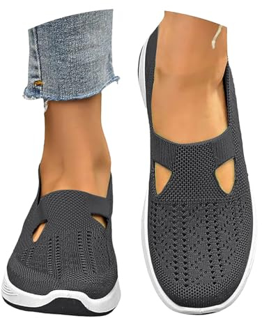 riou Zapatillas Ortopédicos Mujer Verano Malla Comodos Ligeros Zapatos sin Cordones para Caminar Transpirables y Antideslizantes Zapatos para Ancianos Soporte de Arco Sandalias Senderismo
