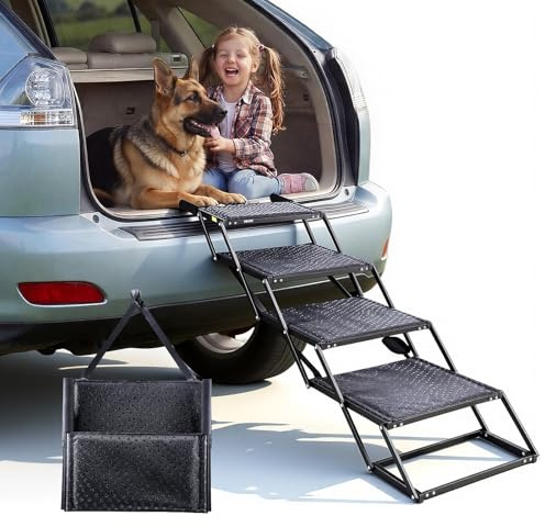 VEVOR Scaletta Pieghevole per Auto per Cani Animali Domestici, Scala Pieghevole a 4 Gradini per SUV Camion Letti Divani per Animali Domestici Carico max 113,4 kg Superficie Antiscivolo Extra Large