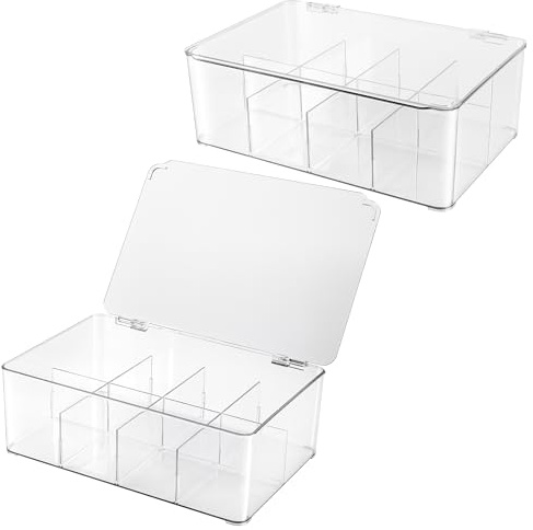 HONYUET 2 Stück Tee Organizer, 28 x 19,5 x 9,5 cm transparente 8 Fächern Teebox aus PET, Teebeutel Aufbewahrung mit Deckel, Kaffee & Snack Organizer für Küche und Büro