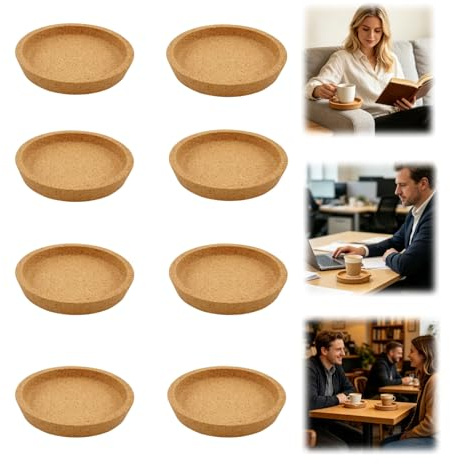 Korkuntersetzer Rund mit Rand, 10cm Kork Untersetzer Absorbierende HitzebestäNdige Runde Kork Untersetzer für BüRo Küche und Esstisch, Holz Matte Tischoberflächenschutz für Meisten Tassen (16)