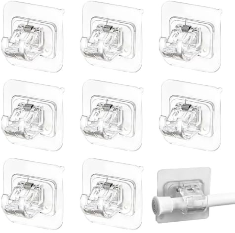 FinalCool 8 Pezzi Ganci per Tende Senza Bucare, Staffa Autoadesivi per Bastone per Tende, Gancio Supporto, Porta Staffe Bastoni Adesivi, per Casa, Bagno, Cucina, Camera da Letto, Trasparente