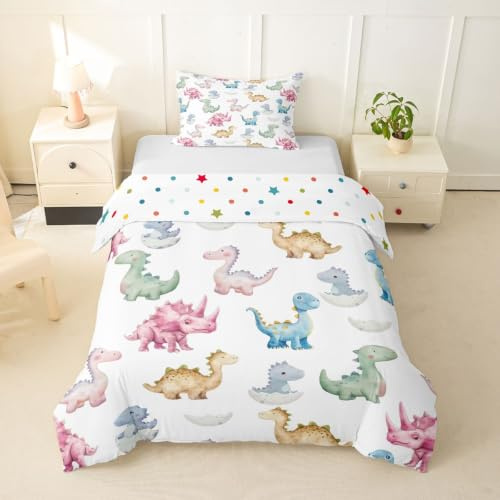 Homemissing söt dinosaurie påslakan barnsäng storlek tecknad dinosaurie täcke skydd för pojkar flickor Kawaii sängkläder set 2 st rumsdekor