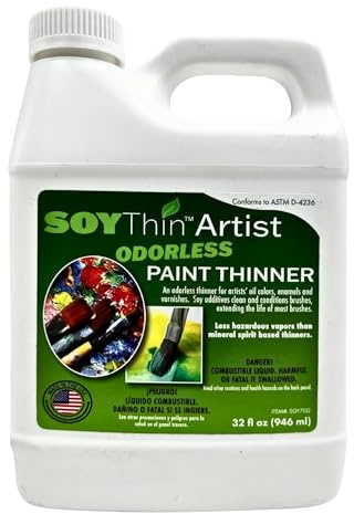 Eco Safety SoyThin Odorless Paint Thinner for Oil Painting, Oil Colors, Enamel & Varnishes - Paint Brush Cleaner and Restorer - Quart