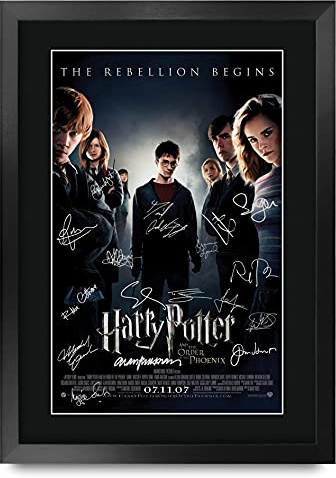 HWC Trading Póster impreso de la Orden del Fénix de Harry Potter, The Cast Daniel Radcliffe, Emma Watson Rupert Grint, imagen de autógrafo firmada para los fans de la película, enmarcado en A3