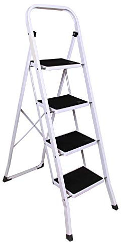 Escabeau 4 marches Heavy Duty, marchepied pliable, marchepied de cuisine pliable, tapis en caoutchouc antidérapant, grande échelle, acier, garantie 5 ans