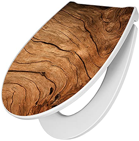 banjado Premium Toilettendeckel mit Absenkautomatik 45x38,4cm / WC Brille Soft Close/hygienischer Toilettendeckel/Klodeckel Duroplast mit Edelstahl Scharnier/Motiv Trockenes Holz