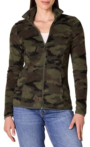 Amazon Essentials Women's Classic-Fit Full-Zip Polar Soft Fleece Jacket, Outerwear Coat with Cuffs, Green Camo, Medium