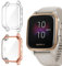 Niboow Coque [2 Pièces] Compatible avec Garmin Venu Sq/Music, Protection D'écran Cadre Totale Anti-Rayure, Couverture Complète Doux de Cas Compatible avec Garmin Venu Sq/Music-Rose Or+Transparent
