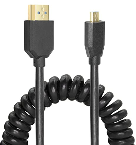 YACSEJAO Cavo da micro HDMI a HDMI Cavo telescopico a spirale 8K HDMI 2.1 Cavo ad alta velocità Supporto 120Hz 48Gbps HDR dinamico per fotocamere digitali (DIRITTO)