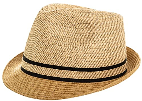 Comhats Strohhut Herren Fedora Trilby Hut Panamahut Strand Sonnenhut Handgemacht Kurze Krempe Beige M