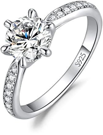 JewelryPalace Klassisch 1ct 1.5ct 2ct 3ct Rundschliff Moissanite Solitär Promise Ring Damen, Verlobungsring Damenring Silber 925 mit Stein Frauen, Simulierte Diamant Jubiläum Eheringe Silberringe