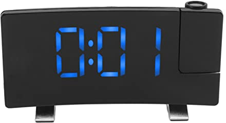 Qcwwy Radio Projektion Wecker, Schwarzer Körper LED Display Professioneller Lautsprecher Elektronischer Projektion Wecker für Schlafzimmer (blaue Buchstaben)